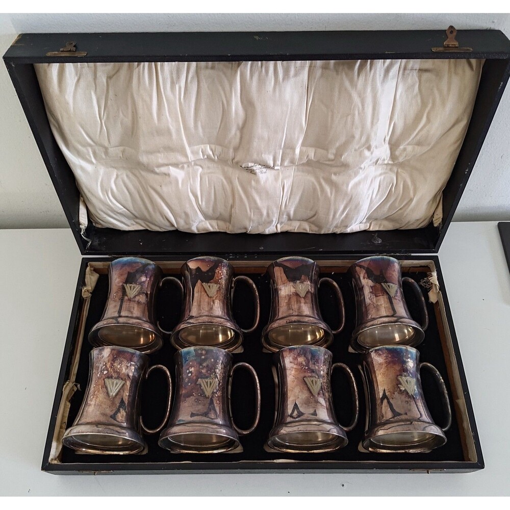 8 Vintage Abercrombie & Fitch Pewter Tankard Glass Bottom England 3/4 P